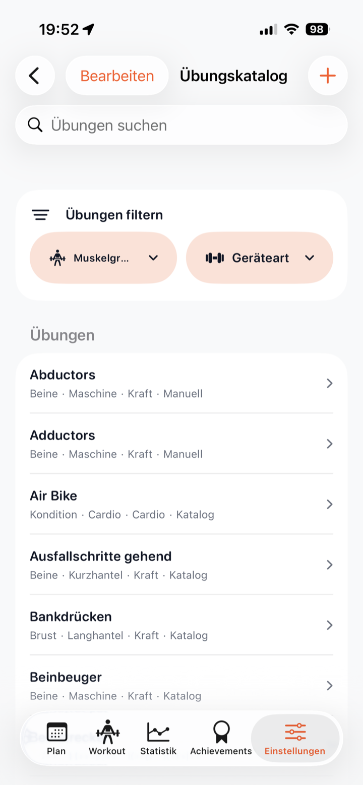 Übungen aus dem Katalog hinzufügen