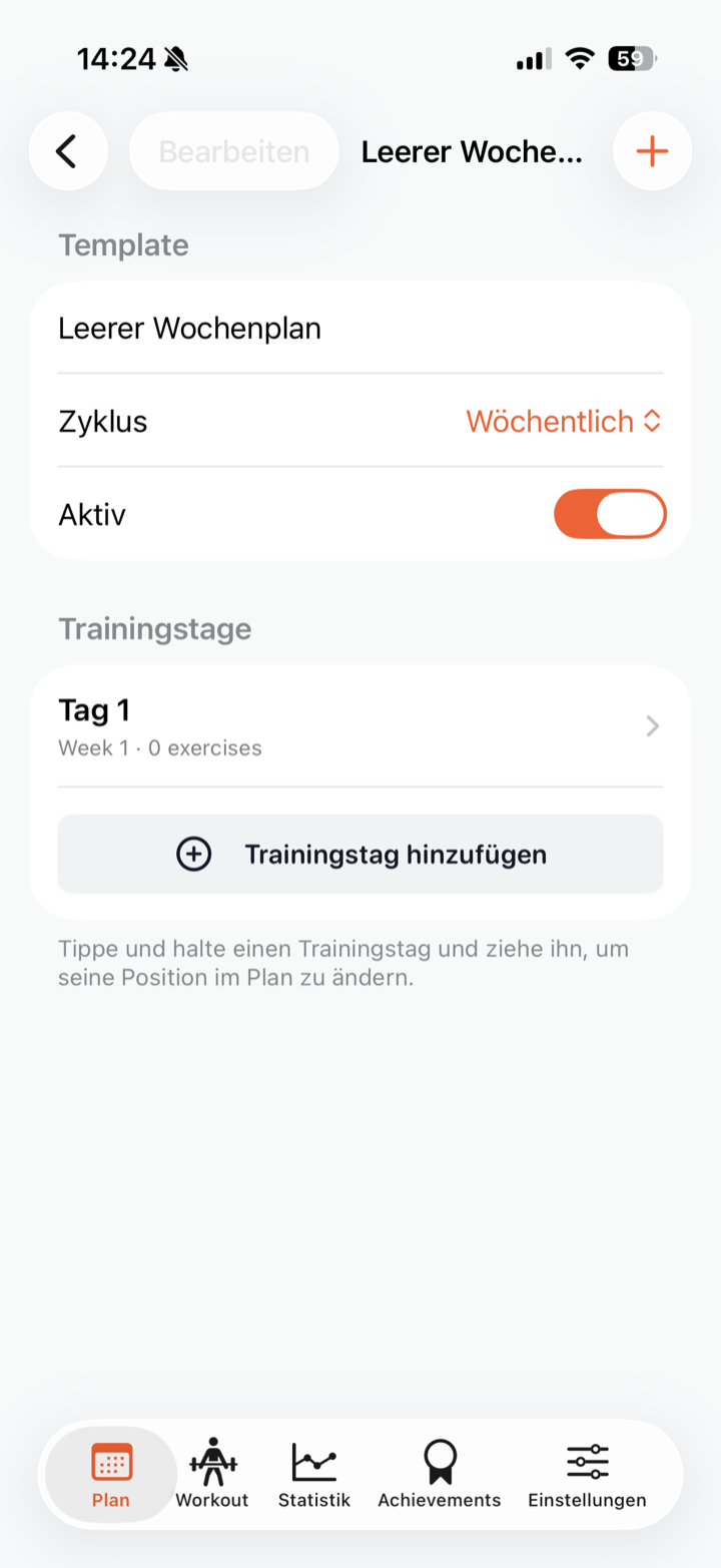 Plan mit Trainingstag