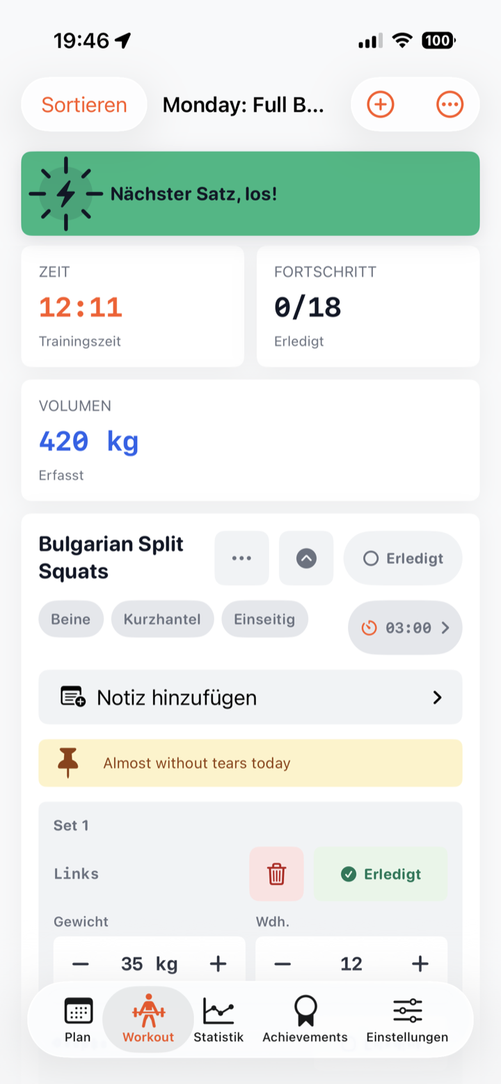 Aktives Workout mit Übersichtskarten
