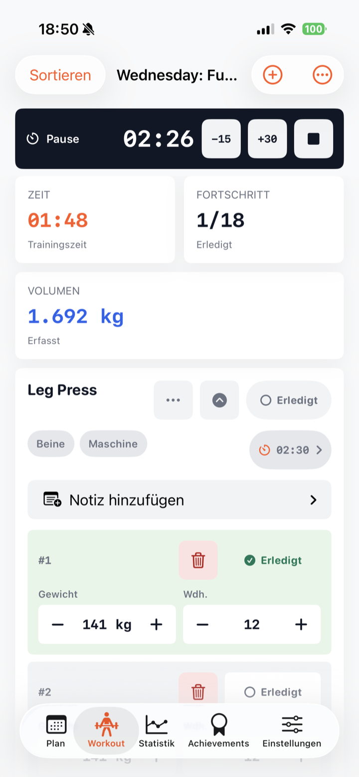 Aktives Workout mit Sätzen
