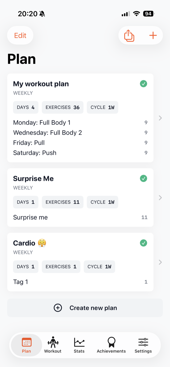 Plan overview with Create new plan button