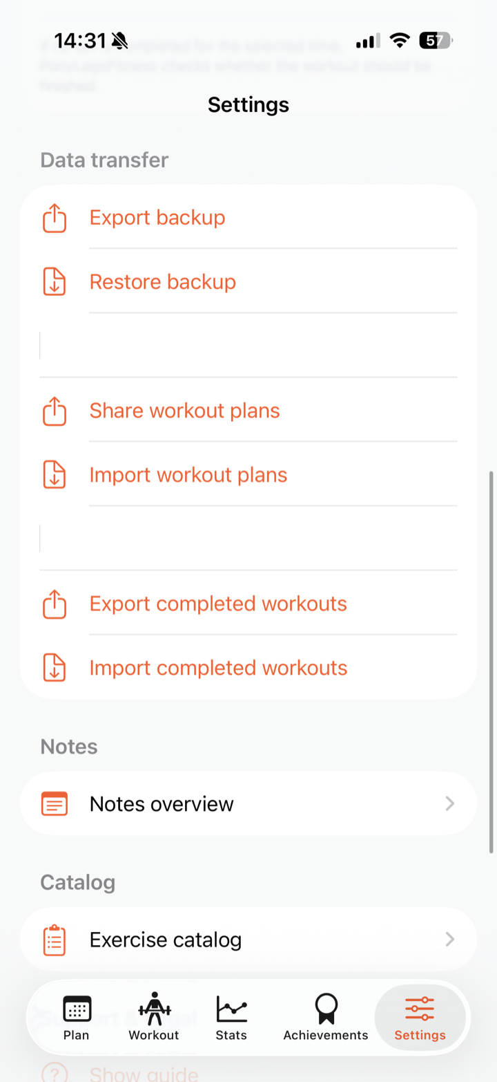 Data transfer and exercise catalog
