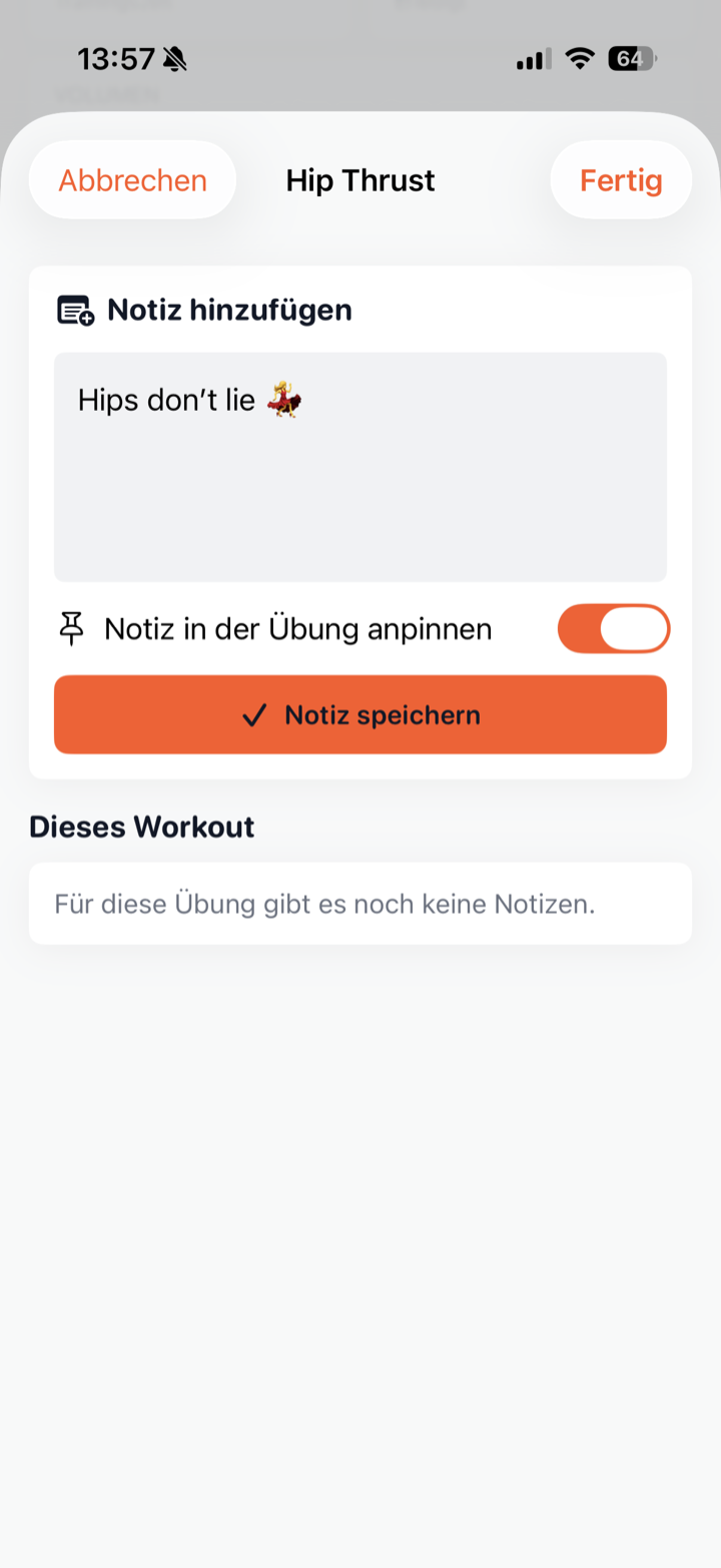 Notiz mit Zeitstempel an einer Übung anpinnen